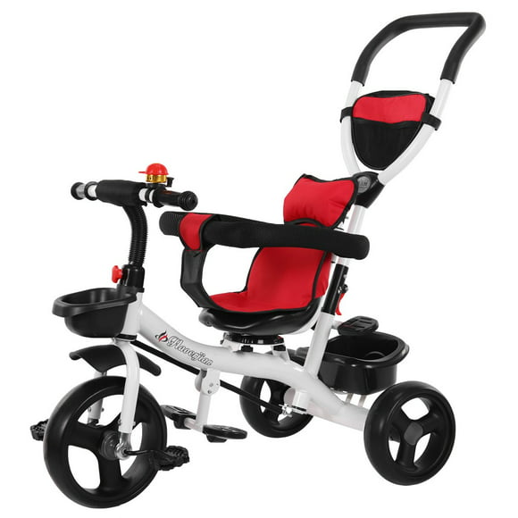 Color : Red2 Moolo Kids' Trikes Tricycle Folding 1 Year Old Rotating seat Reclining backrest Children 3 Wheels Safe Canopy Push Along 